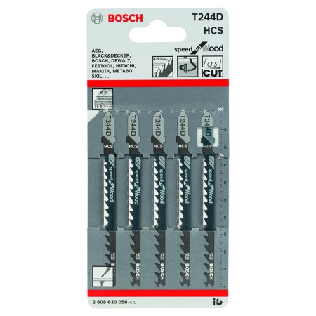 Пилки для лобзика BOSCH T244D (5шт/уп), 2608630058 Пилки для лобзика BOSCH T244D (5шт/уп)