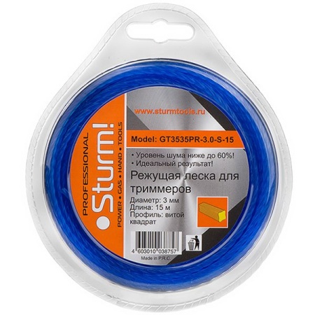 Леска 3.0мм STURM GT3535PR-3.0-S-15 15м, витой квадр., GT3535PR-3.0-S-15 Леска 3.0мм STURM GT3535PR-3.0-S-15 15м, витой квадр.