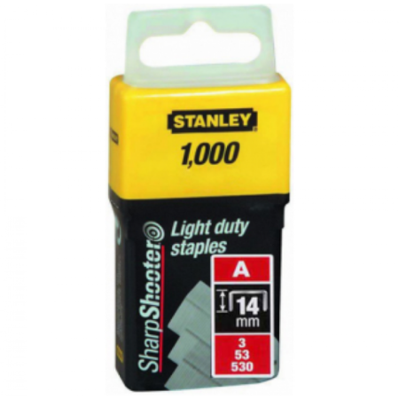 Скобы для степлера STANLEY тип “A” (5/53/530) 14мм/9/16" х 1000шт "LIGHT DUTY" 1-TRA209T, 1-TRA209T Скобы для степлера STANLEY тип “A” (5/53/530) 14мм/9/16" х 1000шт "LIGHT DUTY" 1-TRA209T