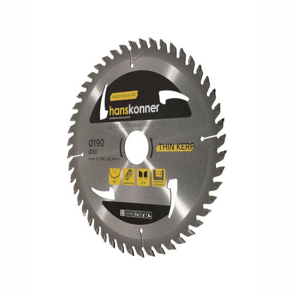 ���� ������� �� ������ 190x30 ��, 48 ������ Thin Kerf Hanskonner (H9022-190-30-48T)