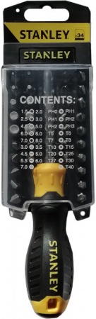 Набор отверточных бит STANLEY (34шт) рукоядка+адаптер MultiBit, STHT0-70885 Набор отверточных бит STANLEY (34шт) рукоядка+адаптер MultiBit