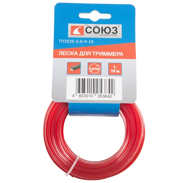 Леска 2.0мм СОЮЗ ТЛ3535-2.0-4-15 15м, квадр. Леска 2.0мм СОЮЗ ТЛ3535-2.0-4-15 15м, квадр.