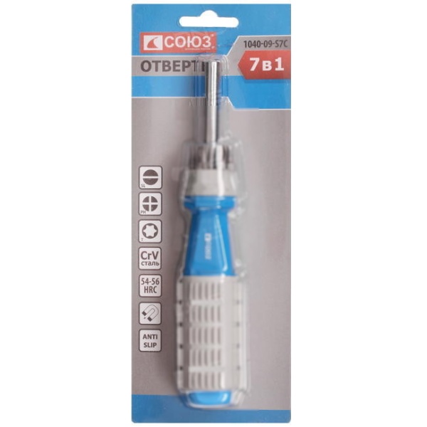 Отвертка СОЮЗ (7 в 1) магн. наконечник, обрезин. рукоятка 1040-09-S7C, 1040-09-S7C Отвертка СОЮЗ (7 в 1) магн. наконечник, обрезин. рукоятка 1040-09-S7C