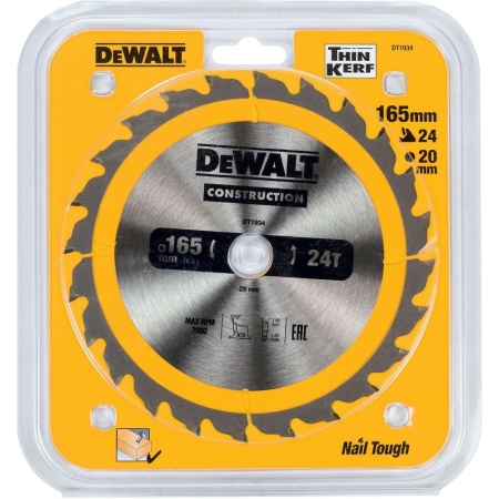 Диск пильный по дереву DEWALT CONSTRUCT 165x20x24T (DT1934-QZ), DT1934-QZ Диск пильный по дереву DEWALT CONSTRUCT 165x20x24T (DT1934-QZ)
