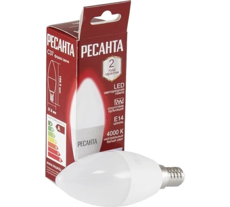Лампа светодиодная РЕСАНТА LL-R-C37-7W-230-4K-E14, 76/1/7 Лампа светодиодная РЕСАНТА LL-R-C37-7W-230-4K-E14