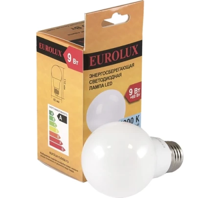 Лампа светодиодная EUROLUX LL-E-A60-9W-230-4K-E27, 76/2/14 Лампа светодиодная EUROLUX LL-E-A60-9W-230-4K-E27