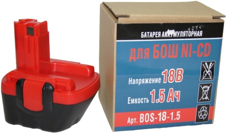 Батарея Bosch Ni-CD 18В, 1,5А/ч, Bos-18-1,5 Батарея Bosch Ni-CD 18В, 1,5А/ч
