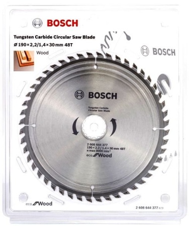 Диск пильный по дереву BOSCH 190х30х48T ECO WO 2608644377, 2608644377 Диск пильный по дереву BOSCH 190х30х48T ECO WO 2608644377