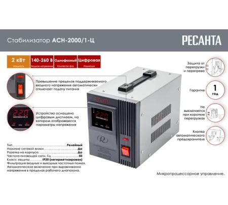 Стабилизатор Ресанта АСН-2000/1-Ц, 63/6/4 Стабилизатор Ресанта АСН-2000/1-Ц