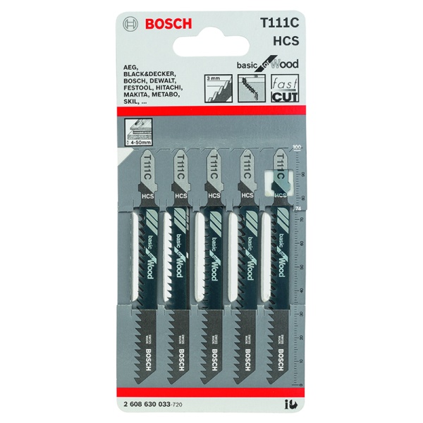 Пилки для лобзика BOSCH T111C (5шт/уп) Пилки для лобзика BOSCH T111C (5шт/уп)
