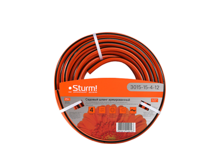 Шланг поливочный STURM 3015-15-4-12 25м, 1/2", 4-х сл., 3015-15-4-12 Шланг поливочный STURM 3015-15-4-12 25м, 1/2", 4-х сл.