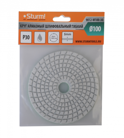 Круг алмазный шлиф. гибкий STURM 100мм, Р  30 (мокрое) 9012-W100-30, 9012-W100-30 Круг алмазный шлиф. гибкий STURM 100мм, Р  30 (мокрое) 9012-W100-30