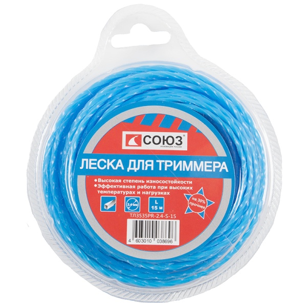 Леска 2.4мм СОЮЗ ТЛ3535PR-2.4-S-15 15м, витой квадр. Леска 2.4мм СОЮЗ ТЛ3535PR-2.4-S-15 15м, витой квадр.