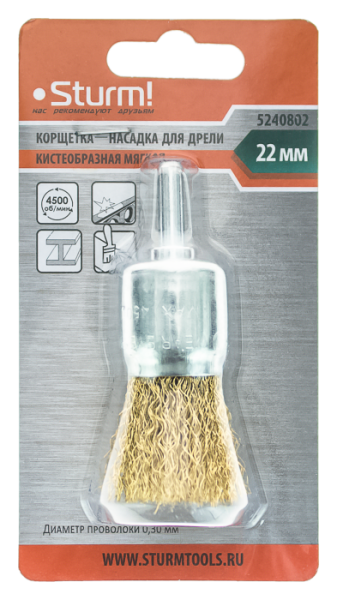 Корщетка-насадка для дрели STURM 22мм 5240802 тип кисть, латунь, 5240802 Корщетка-насадка для дрели STURM 22мм 5240802 тип кисть, латунь
