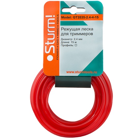 Леска 2.4 мм x 15 м (квадрат) STURM (GT3535-2.4-4-15), GT3535-2.4-4-15 Леска 2.4 мм x 15 м (квадрат) STURM (GT3535-2.4-4-15)