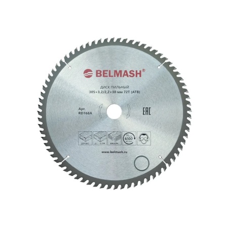 Диск пильный 305x3,2/2,2x30 72T (древесина, фанера, МДФ, ДСП, ОСП) БЕЛМАШ RD168A, RD168A Диск пильный 305x3,2/2,2x30 72T (древесина, фанера, МДФ, ДСП, ОСП) БЕЛМАШ RD168A
