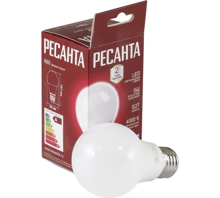 Лампа светодиодная РЕСАНТА LL-R-A60-7W-230-4K-E27, 76/1/12 Лампа светодиодная РЕСАНТА LL-R-A60-7W-230-4K-E27