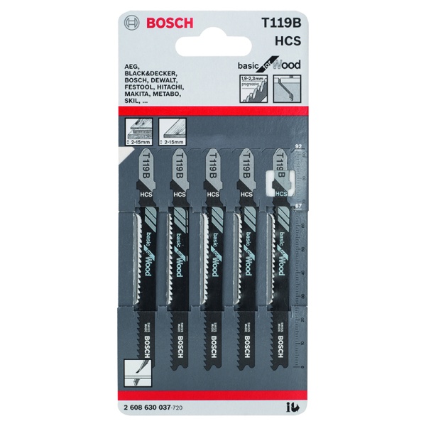 Пилки для лобзика BOSCH T119B (5шт/уп) Пилки для лобзика BOSCH T119B (5шт/уп)