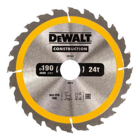 Диск пильный по дереву DEWALT CONSTRUCT 190x30x24T (DT1944-QZ), DT1944-QZ Диск пильный по дереву DEWALT CONSTRUCT 190x30x24T (DT1944-QZ)