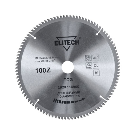 Диск пильный по алюминию 255х30-100Т Elitech (1820.116900), 1820.116900 Диск пильный по алюминию 255х30-100Т Elitech (1820.116900)