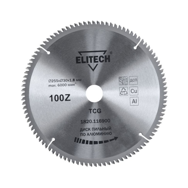 Диск пильный по алюминию 255х30-100Т Elitech (1820.116900), 1820.116900 Диск пильный по алюминию 255х30-100Т Elitech (1820.116900)