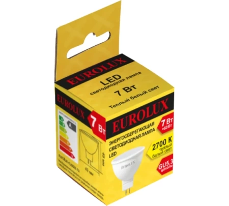 Лампа светодиодная EUROLUX LL-E-MR16-7W-230-2,7K-GU5.3, 76/2/23 Лампа светодиодная EUROLUX LL-E-MR16-7W-230-2,7K-GU5.3