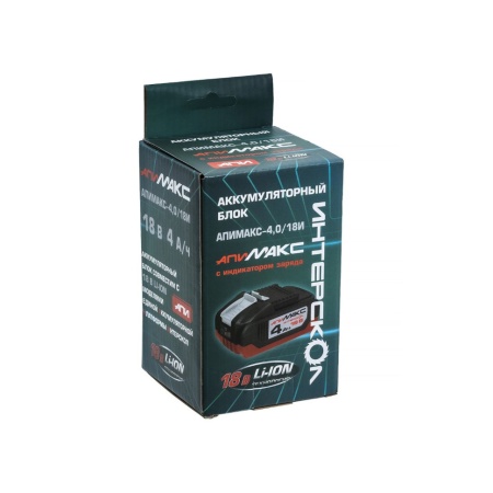 Аккумулятор ИНТЕРСКОЛ 18В, 4А/ч, Li-lon, с индикацией заряда АПИМАКС-4/18И (2400.104), 2400.104 Аккумулятор ИНТЕРСКОЛ 18В, 4А/ч, Li-lon, с индикацией заряда АПИМАКС-4/18И (2400.104)