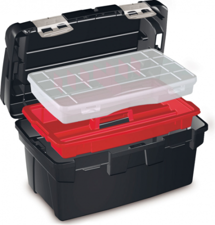 Ящик для инструментов TAYG №450-E (450х285х250мм) лоток+органайзер+органайзер в крышке 164002, 164002 Ящик для инструментов TAYG №450-E (450х285х250мм) лоток+органайзер+органайзер в крышке 164002