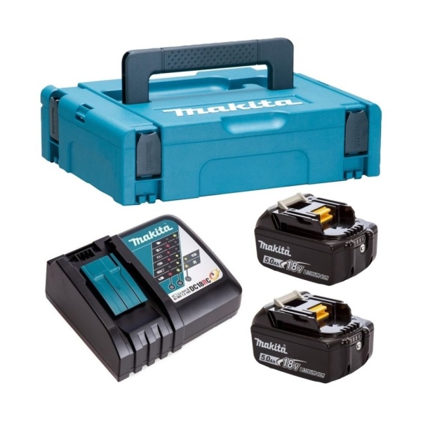 Набор аккумуляторов Makita BL1850B (2шт) + ЗУ DC18RC (18В, 5А/ч, Li-Ion, кейс MakPac) PSK 198311-6, 198311-6 Набор аккумуляторов Makita BL1850B (2шт) + ЗУ DC18RC (18В, 5А/ч, Li-Ion, кейс MakPac) PSK 198311-6
