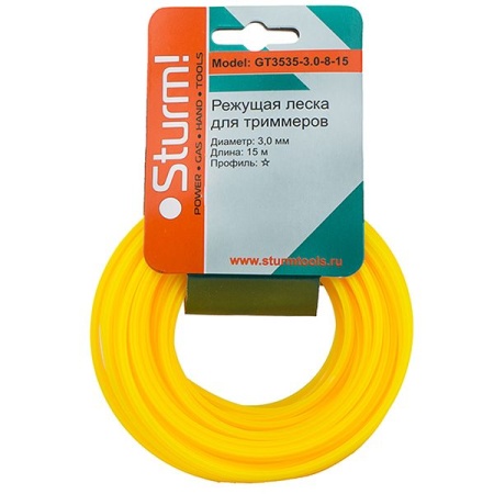 Леска 3 мм x 15 м (звезда) STURM (GT3535-3.0-8-15), GT3535-3.0-8-15 Леска 3 мм x 15 м (звезда) STURM (GT3535-3.0-8-15)