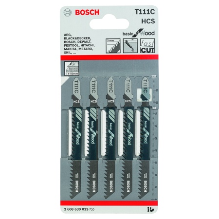 Пилки для лобзика BOSCH T111C (5шт/уп), 2608630033 Пилки для лобзика BOSCH T111C (5шт/уп)