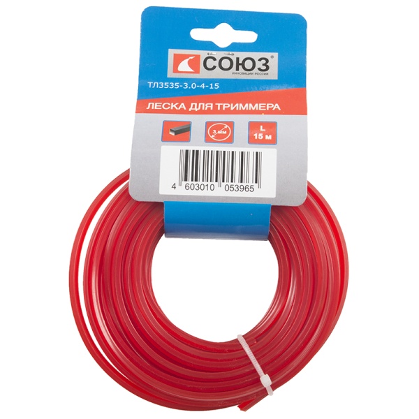 Леска 3.0мм СОЮЗ ТЛ3535-3.0-4-15 15м, квадр. Леска 3.0мм СОЮЗ ТЛ3535-3.0-4-15 15м, квадр.