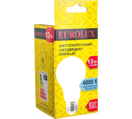 Лампа светодиодная EUROLUX LL-E-A60-13W-230-4K-E27, 76/2/18 Лампа светодиодная EUROLUX LL-E-A60-13W-230-4K-E27