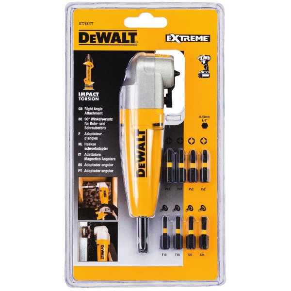 Насадка для шуруповерта DEWALT угловая ударная с набором бит (9шт) IMPACT, DT71517T-QZ Насадка для шуруповерта DEWALT угловая ударная с набором бит (9шт) IMPACT