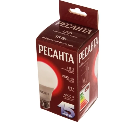 Лампа светодиодная РЕСАНТА LL-R-A65-15W-230-4K-E27, 76/1/20 Лампа светодиодная РЕСАНТА LL-R-A65-15W-230-4K-E27