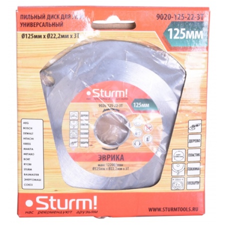 Диск пильный STURM 9020-125-22-3T ЭВРИКА, 9020-125-22-3T Диск пильный STURM 9020-125-22-3T ЭВРИКА