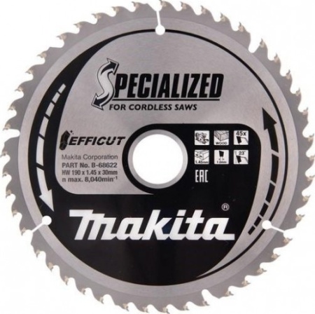 Диск пильный по дереву EFFICUT (190х30х1.4 мм; 45T) Makita B-68622, B-68622 Диск пильный по дереву EFFICUT (190х30х1.4 мм; 45T) Makita B-68622