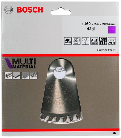 Диск пильный BOSCH 160х20/16х42T Multimaterial 2608640503, 2608640503 Диск пильный BOSCH 160х20/16х42T Multimaterial 2608640503