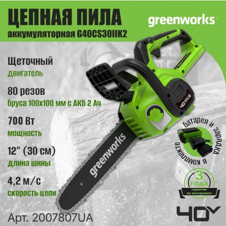 ���� ������ �������������� Greenworks G40CS30IIK2 (40V, 30 ��, ��� 2�� � ��) 2007807UA