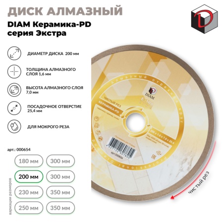 ���� �������� 200x1.6x7x25.4 1A1R PD (��������) ������ Diam (000654)