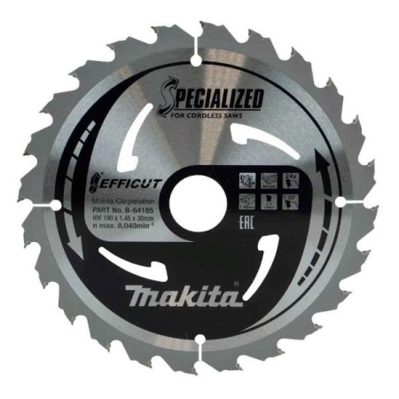 Диск пильный по дереву EFFICUT (190х30х1.4 мм; 24T) Makita B-64185, B-64185 Диск пильный по дереву EFFICUT (190х30х1.4 мм; 24T) Makita B-64185