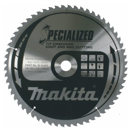 Диск пильный по дереву с гвоздями 355х30х3х60T Makita B-31463, B-31463 Диск пильный по дереву с гвоздями 355х30х3х60T Makita B-31463