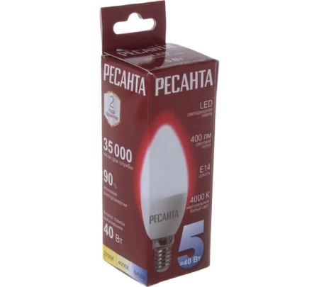 Лампа светодиодная РЕСАНТА LL-R-C37-5W-230-4K-E14, 76/1/2 Лампа светодиодная РЕСАНТА LL-R-C37-5W-230-4K-E14