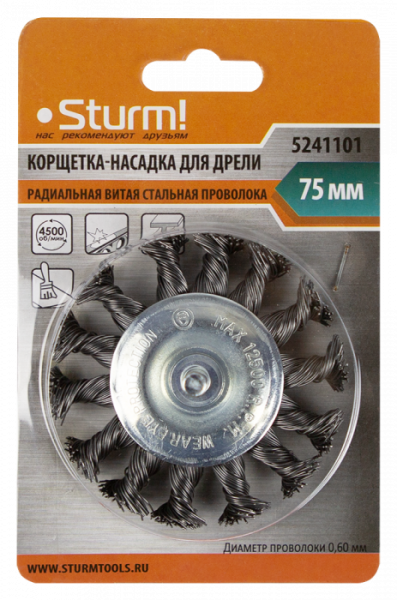 Корщетка-насадка для дрели 75мм STURM 5241101 (Радиальная, витая сталь, хвостовик 6 мм), 5241101 Корщетка-насадка для дрели 75мм STURM 5241101 (Радиальная, витая сталь, хвостовик 6 мм)