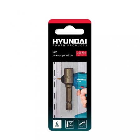 Бит магнитный для шуруповерта шестигранный ключ HYUNDAI 6х36mm 203301, 203301 Бит магнитный для шуруповерта шестигранный ключ HYUNDAI 6х36mm 203301