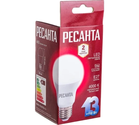 Лампа светодиодная РЕСАНТА LL-R-A60-13W-230-4K-E27, 76/1/18 Лампа светодиодная РЕСАНТА LL-R-A60-13W-230-4K-E27