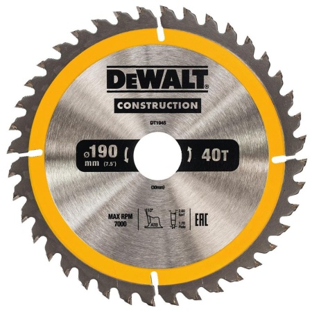 Диск пильный по дереву DEWALT CONSTRUCT 190x30x40T (DT1945-QZ), DT1945-QZ Диск пильный по дереву DEWALT CONSTRUCT 190x30x40T (DT1945-QZ)